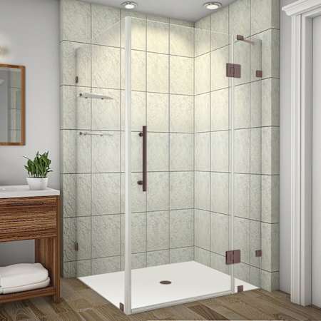 Aston 72" High x 57" Wide x 32" Deep Hinged Frameless Shower Enclosure with Clear Glass and a Two Tiered Shelving System Bronze
