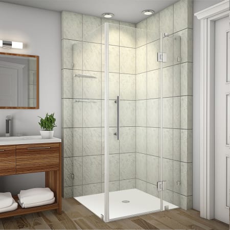 Aston 72" High x 40" Wide x 36" Deep Hinged Frameless Shower Enclosure with Clear Glass and a Two Tiered Shelving System Stainless Steel