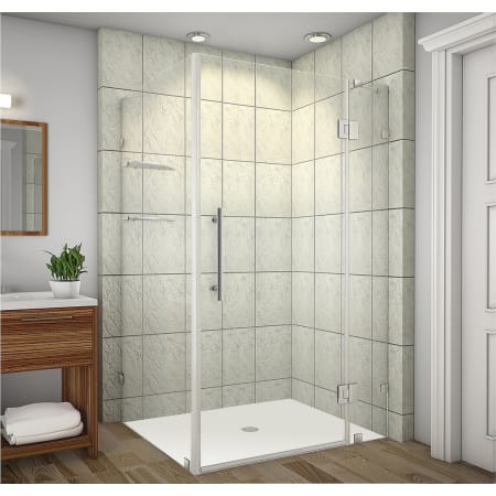 Aston 72" High x 48" Wide x 36" Deep Hinged Frameless Shower Enclosure with Clear Glass and a Two Tiered Shelving System Stainless Steel