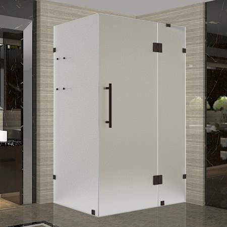 Aston 72" High x 42" Wide x 32" Deep Hinged Frameless Shower Enclosure with Frosted Glass and a Two Tiered Shelving System Bronze