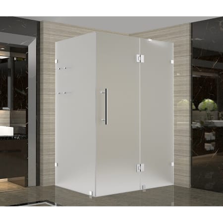 Aston 72" High x 48" Wide x 36" Deep Hinged Frameless Shower Enclosure with Frosted Glass and a Two Tiered Shelving System Stainless Steel