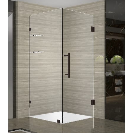 Aston Aquadica GS 34" Wide x 34" Deep x 72" High Frameless Hinged Shower Enclosure with Clear Glass and Glass Shelves Bronze