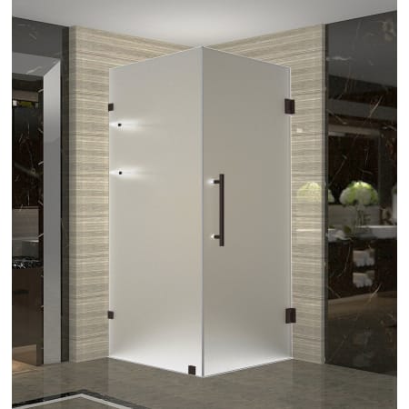 Aston Aquadica GS 32" Wide x 32" Deep x 72" High Frameless Hinged Shower Enclosure with Frosted Glass and Glass Shelves Bronze