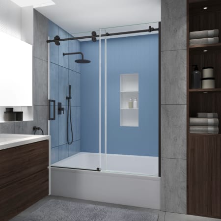 Aston Langham XL 70" High x 60" Wide Sliding Frameless Tub Door with Clear Glass Bronze