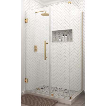 Aston Bromley 72" High x 46" Wide x 32" Deep Hinged Frameless Shower Enclosure with 24" Door Width and Clear Glass Brushed Gold