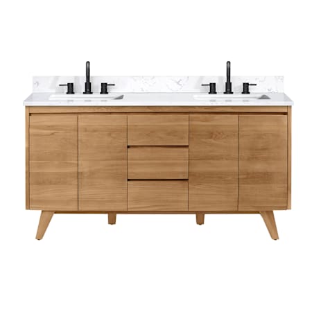 Avanity Coventry 60" Free Standing Double Basin Vanity Set with Cabinet and Engineered Stone Vanity Top Natural Teak