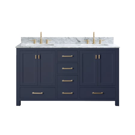 Avanity Modero 60" Free Standing Double Basin Vanity Set with Wood Cabinet and Marble Vanity Top Navy Blue