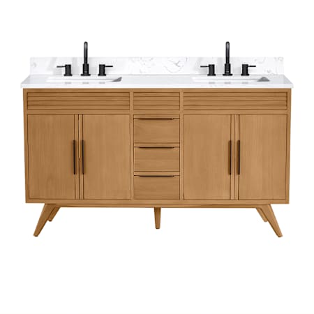 Avanity Taylor 61" Free Standing Double Basin Vanity Set with Cabinet and Engineered Stone Vanity Top Natural Teak