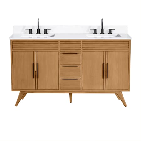 Avanity Taylor 61" Free Standing Double Basin Vanity Set with Cabinet and Quartz Vanity Top Natural Teak