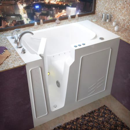 Avano Walk-In Tubs 52" Gel Coated Air Bathtub for Alcove Installations with Left Drain, Roman Tub Faucet and Handshower White