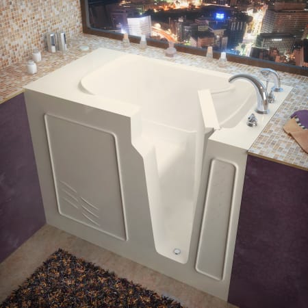 Avano Walk-In Tubs 52" Gel Coated Soaking Bathtub for Alcove Installations with Right Drain, Roman Tub Faucet and Handshower Biscuit