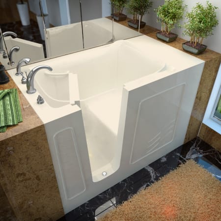 Avano Walk-In Tubs 52-7/8" Gel Coated Soaking Bathtub for Alcove Installations with Left Drain, Roman Tub Faucet and Handshower Biscuit