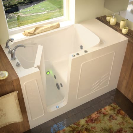 Avano Walk-In Tubs 60" Gel Coated Whirlpool Bathtub for Alcove Installations with Left Drain, Roman Tub Faucet and Handshower Biscuit