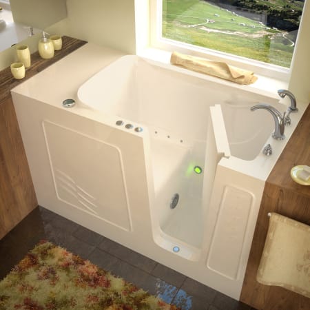Avano Walk-In Tubs 60" Gel Coated Air Bathtub for Alcove Installations with Right Drain, Roman Tub Faucet and Handshower Biscuit
