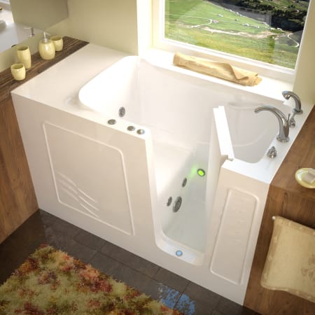 Avano Walk-In Tubs 60" Gel Coated Whirlpool Bathtub for Alcove Installations with Right Drain, Roman Tub Faucet and Handshower White