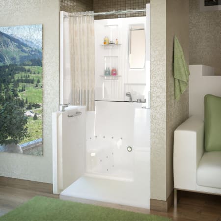 Avano Walk-In Tubs 39-1/2" Acrylic Air Bathtub for Alcove Installations with Right Drain, Roman Tub Faucet and Handshower White