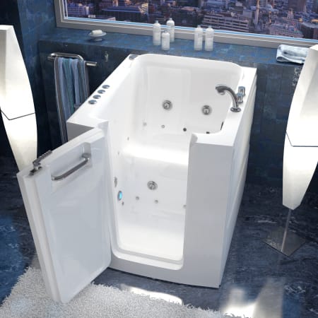 Avano Walk-In Tubs 37-1/4" Acrylic Air / Whirlpool Bathtub for Alcove Installations with Left Drain, Roman Tub Faucet and Handshower White