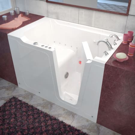 Avano Walk-In Tubs 59-3/4" Gel Coated Air Bathtub for Alcove Installations with Right Drain, Roman Tub Faucet and Handshower White