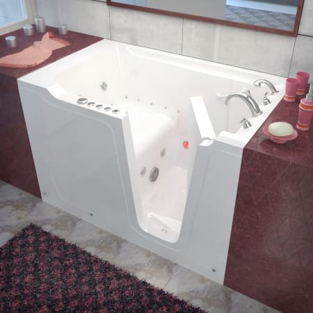 Avano Walk-In Tubs 59-3/4" Gel Coated Air / Whirlpool Bathtub for Alcove Installations with Right Drain, Roman Tub Faucet and Handshower White