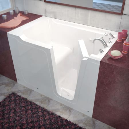Avano Walk-In Tubs 59-3/4" Gel Coated Soaking Bathtub for Alcove Installations with Right Drain, Roman Tub Faucet and Handshower White