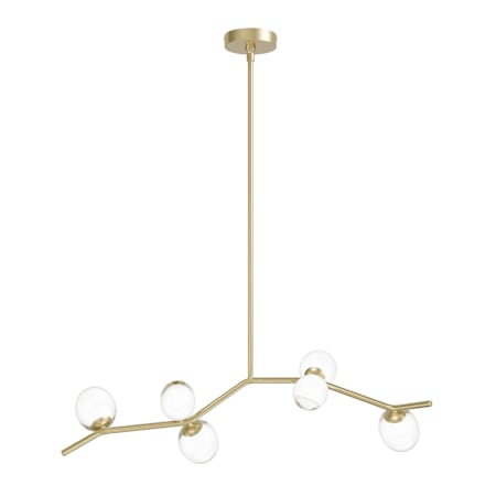 Avenue Lighting Hampton 6 Light 40" Wide Abstract Chandelier with Hand-Blown Glass Shades Brushed Brass / Clear Glass