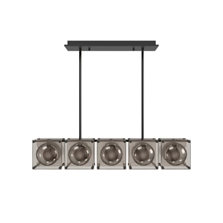 Avenue Lighting Peninsula 5 Light 43" Wide Linear Chandelier with Amber Glass Shades Matte Black
