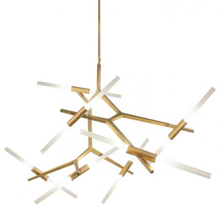 Avenue Lighting San Vicente Blvd. 14 Light 66" Wide LED Abstract Chandelier with Frosted Glass Shades Brushed Brass