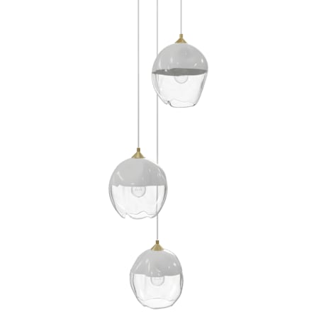 Avenue Lighting Sonoma Ave. 3 Light 18" Wide Multi Light Pendant with White/Clear Glass Shades Brushed Brass