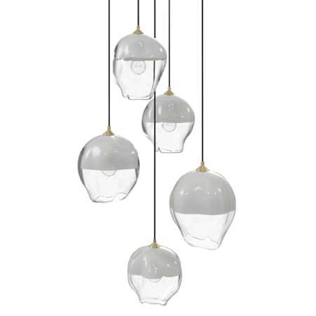 Avenue Lighting Sonoma Ave. 5 Light 28" Wide Multi Light Pendant with White/Clear Glass Shades Brushed Brass