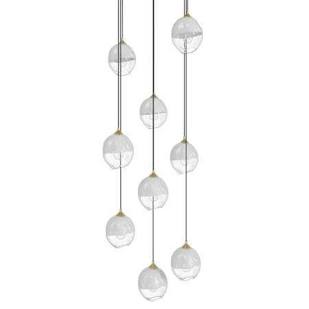 Avenue Lighting Sonoma Ave. 9 Light 37" Wide Multi Light Pendant with White/Clear Glass Shades Brushed Brass