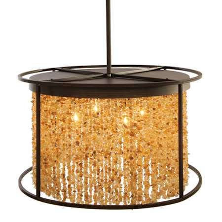 Avenue Lighting Soho 4 Light 24" Wide Drum Chandelier with Draped Moonstone Shade Dark Bronze / Natural Citrine Nuggets