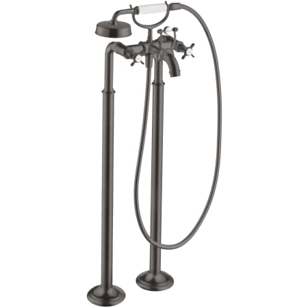 Axor Montreux Floor Mounted Tub Filler with Built-In Diverter and Cross Handles with Hand Shower - Engineered in Germany, Limited Lifetime Warranty Brushed Black Chrome
