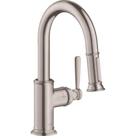 Axor Montreux Single Handle Pull-Down Spray Prep Kitchen Faucet with Toggle Spray Diverter - Engineered in Germany, Limited Lifetime Warranty Steel Optik