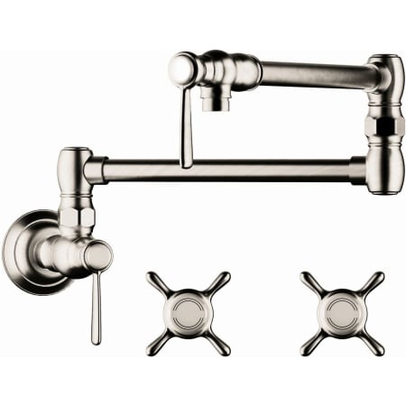 Axor Montreux Wall Mounted Double-Jointed Pot Filler with 24-11/16" Spout Reach Includes Cross and Lever Handles - Engineered in Germany, Lifetime Warranty Polished Nickel