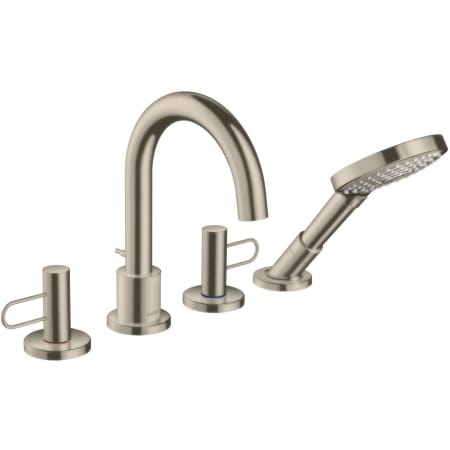 Axor Uno Loop Deck Mounted Roman Tub Filler with 1.75 GPM Hand Shower and Built-In Diverter - Engineered in Germany, Limited Lifetime Warranty Brushed Nickel