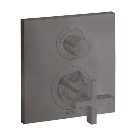 Axor Citterio Thermostatic Valve Trim Only with Cross Handle and Integrated Volume Control - Less Rough In Brushed Black Chrome