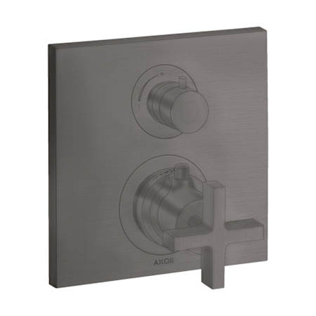 Axor Citterio Thermostatic Valve Trim Only with Cross Handle, Integrated Diverter and Volume Control for 2 Applications - Less Rough In Brushed Black Chrome