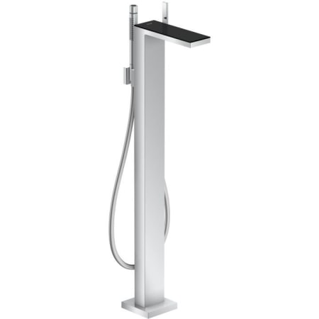 Axor MyEdition Floor Mounted Bathroom Tub Filler with Built-In Diverter - Includes Hand Shower and Decorative Trim Chrome / Black Glass