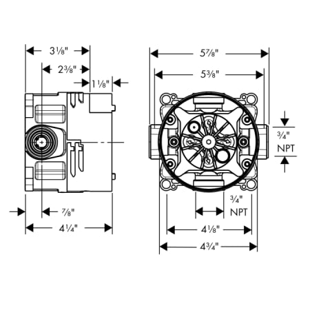 Axor-AXSO-Uno-T01-Hansgrohe-AXSO-Uno-T01-iBox Universal Rough-In Valve Dimensional Drawing