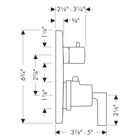 Axor-AXSS-Citterio-T02-Hansgrohe-AXSS-Citterio-T02-Thermostatic Valve Trim with Volume Control and Diverter Dimensional Drawing