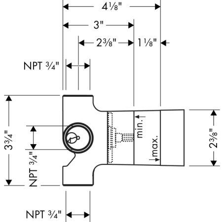 Axor-AXSS-Uno-T02-Hansgrohe-AXSS-Uno-T02-Diverter Rough-In Valve Dimensional Drawing