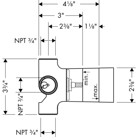 Axor-AXSS-Uno-T03-Hansgrohe-AXSS-Uno-T03-Diverter Rough-In Valve Dimensional Drawing