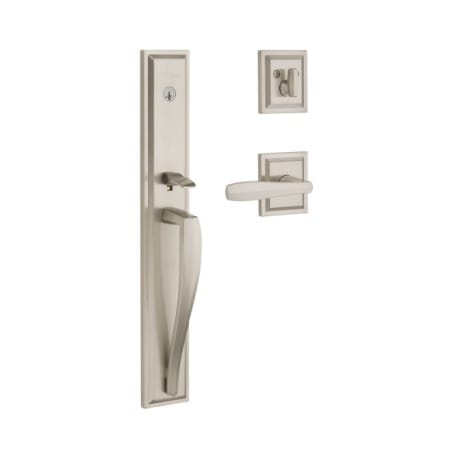 Baldwin Torrey Pines Full Plate Keyed Entry Single Cylinder Door Handleset from the Prestige Collection Satin Nickel
