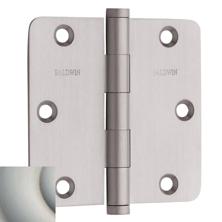 Baldwin 3.5" x 3.5" Solid Brass 1/4" Radius Corner Plain Bearing Mortise Hinge - Single Hinge Lifetime Satin Nickel