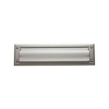 Baldwin Package Sized Spring Tension Brass Letter Box Plate with Hinged Interior Cover Lifetime Satin Nickel