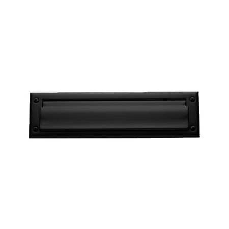 Baldwin Package Sized Spring Tension Brass Letter Box Plate with Hinged Interior Cover Satin Black