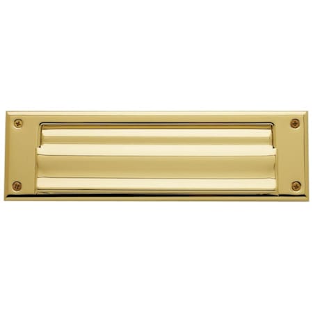 Baldwin Magazine Sized Spring Tension Brass Letter Box Plate with Hinged Interior Cover Lifetime Polished Brass