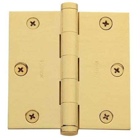 Baldwin 3-1/2" Wide Plain Bearing Square Corner Mortise Door Hinge from the Estate Collection - Single Hinge Non-Lacquered Brass