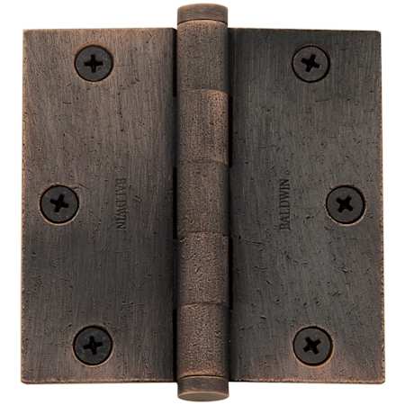 Baldwin 3-1/2" Wide Plain Bearing Square Corner Mortise Door Hinge from the Estate Collection - Single Hinge Distressed Oil Rubbed Bronze