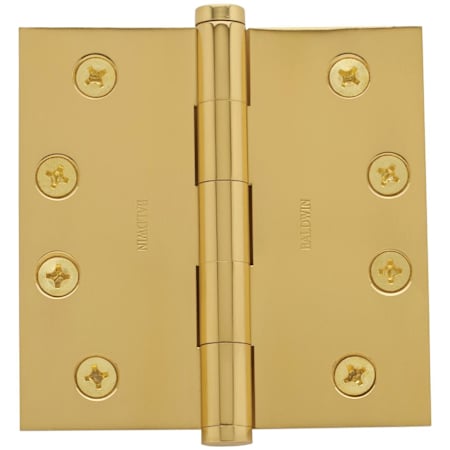 Baldwin 4" Wide Plain Bearing Square Corner Mortise Door Hinge from the Estate Collection - Single Hinge Polished Brass
